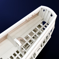 Vaigrage de la coque, pont supérieur arrière et base des haubans