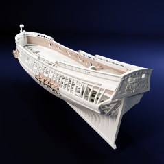 Vaigrage de la coque, pont supérieur arrière et base des haubans