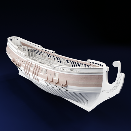 Vaigrage de la coque, pont supérieur arrière et base des haubans